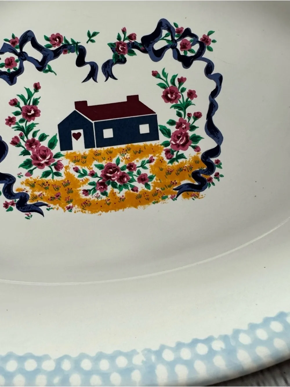 vtg 90s casserole baking dish Cottagecore spongeware rim farmhouse country